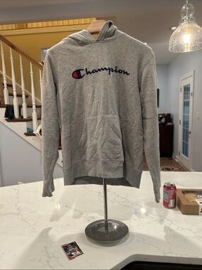 Champion Gray Crewneck Hoodie with Script Logo